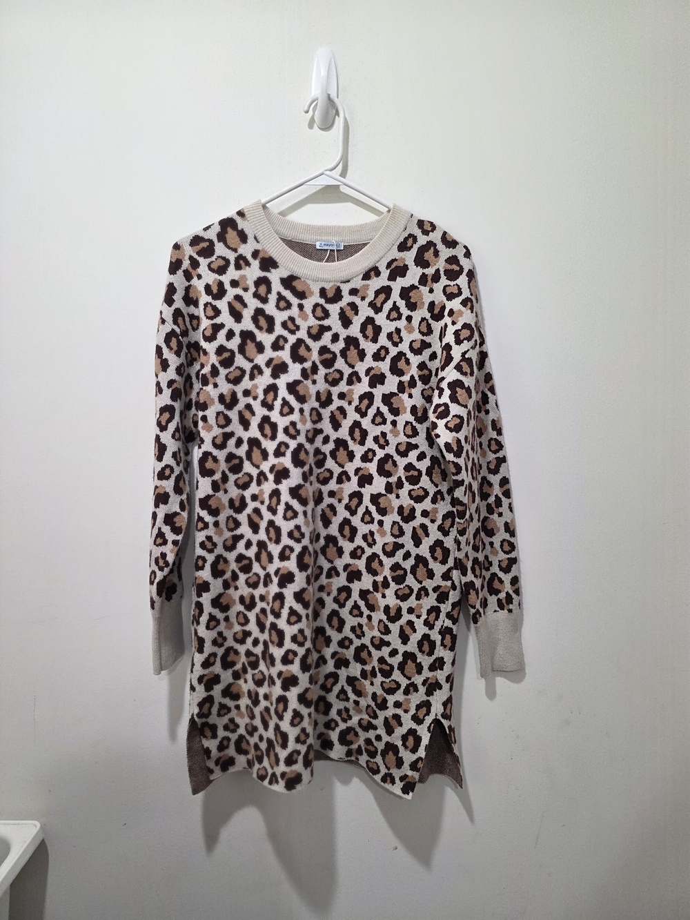 Mayoral Leopard Print Knit Tunic Sweater - Beige, Brown & Cream